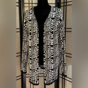 NY&C Women Open Front Cardigan Duster M Paris London New York  Word graphics